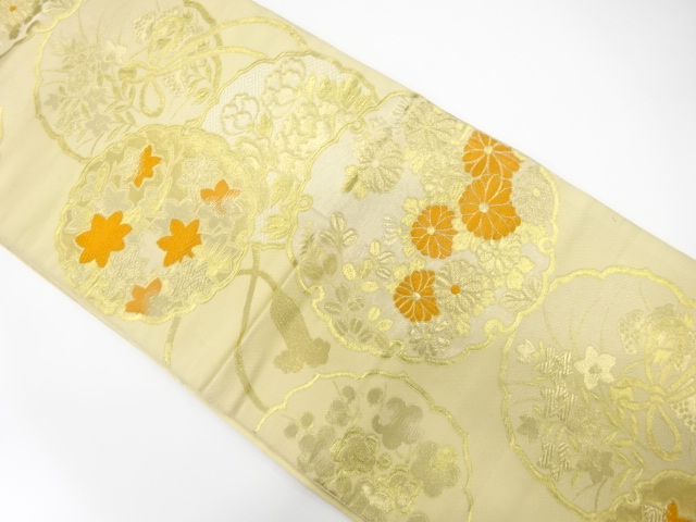 JAPANESE KIMONO / ANTIQUE FUKURO OBI / SILK / WOVEN SNOWFLAKE